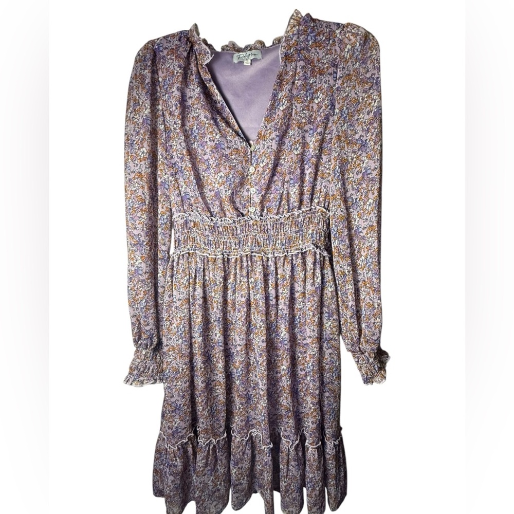 Polagram Women’s Lavender Purple Boho Floral Print Midi Dress‎